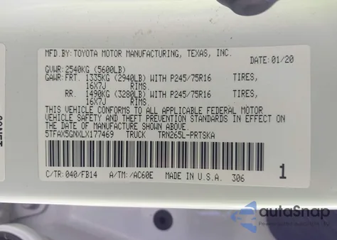 2020 Toyota Tacoma Sr из США, поврежденный, VIN 5TFAX5GNXLX177469